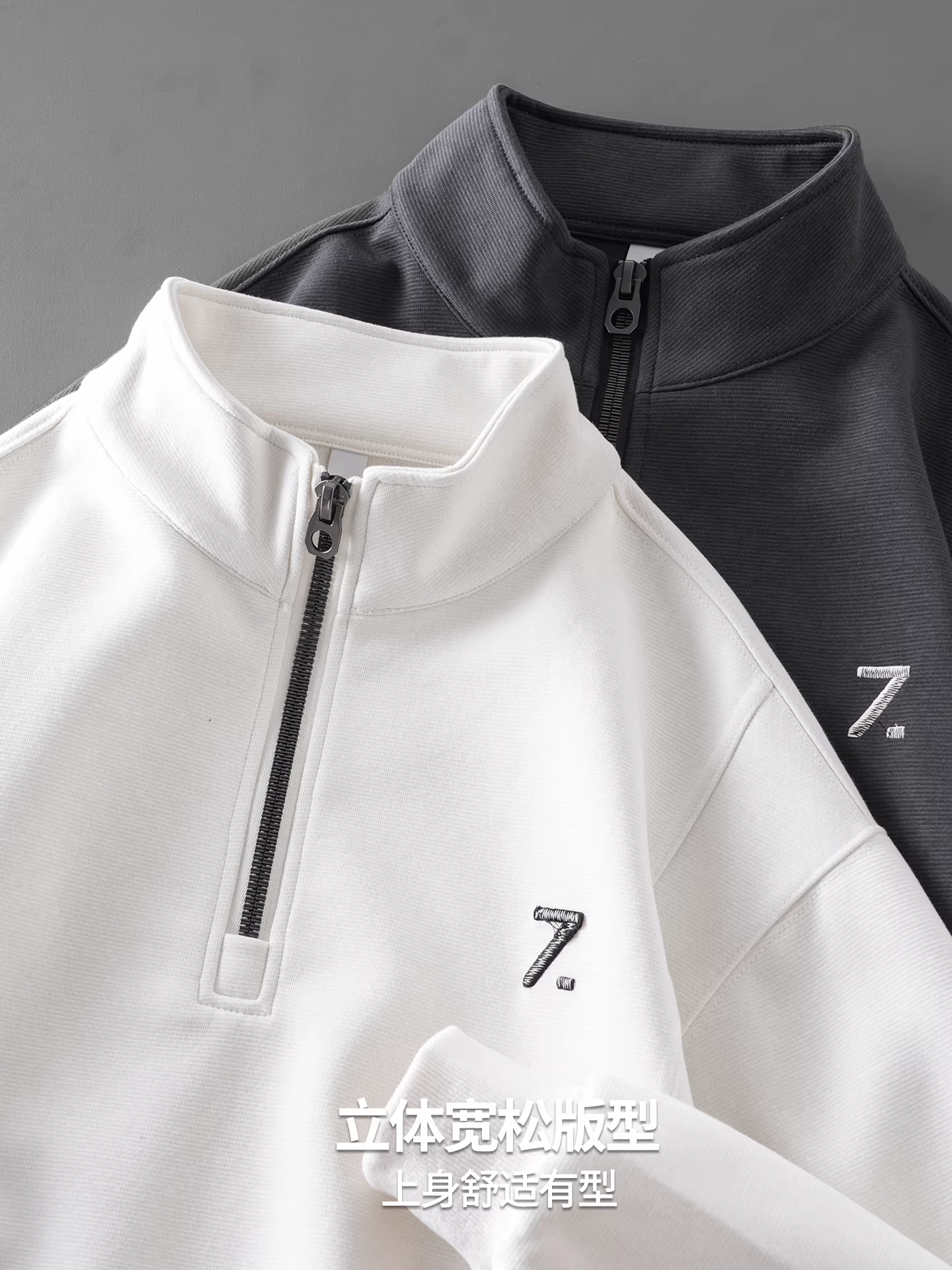 Áo nỉ nửa khóa kéo hạng nặng Pure Group 330G dành cho nam, áo khoác cổ đứng dáng rộng thêu phong cách Mỹ mùa thu, áo khoác thể thao thông thường