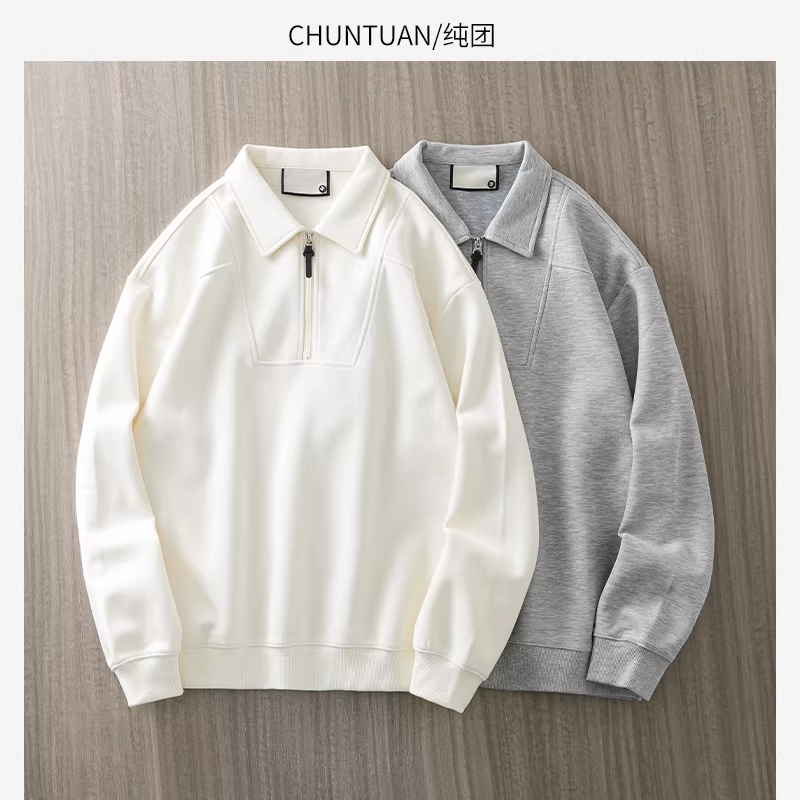 Áo khoác nỉ nửa khóa kéo nam, kiểu dáng Mỹ mới mùa thu đông 2024, thiết kế phối màu thời thượng, dáng rộng, có cổ.