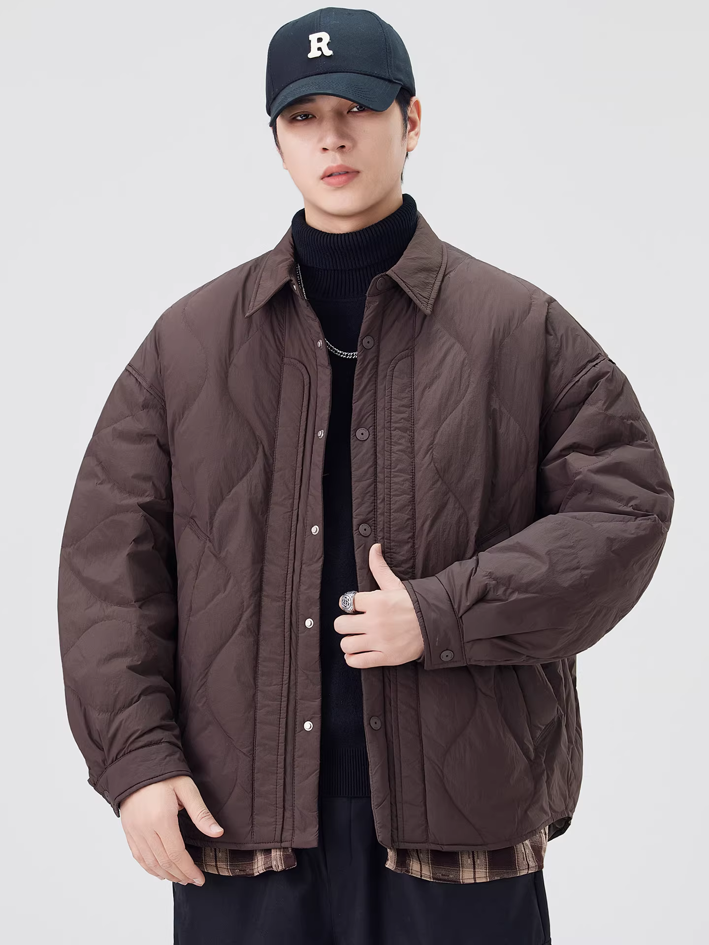 Áo khoác lông vũ có cổ phối lông vũ nguyên chất 90% dành cho nam, áo khoác phao dày dặn chống gió mùa đông kiểu Mỹ cổ điển.