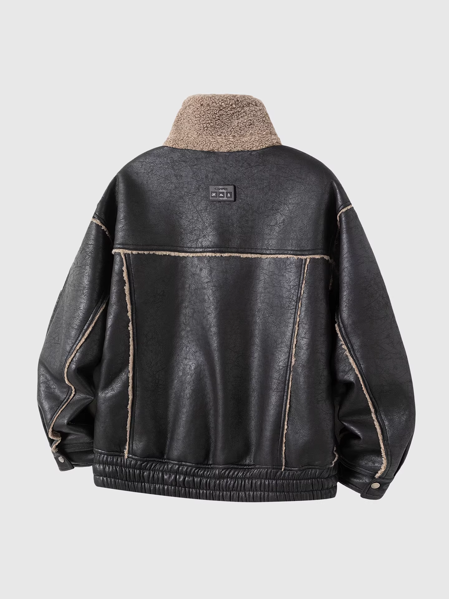 Áo khoác da nam mùa đông có lớp lót lông cừu, áo khoác biker cổ điển ngắn dày dặn