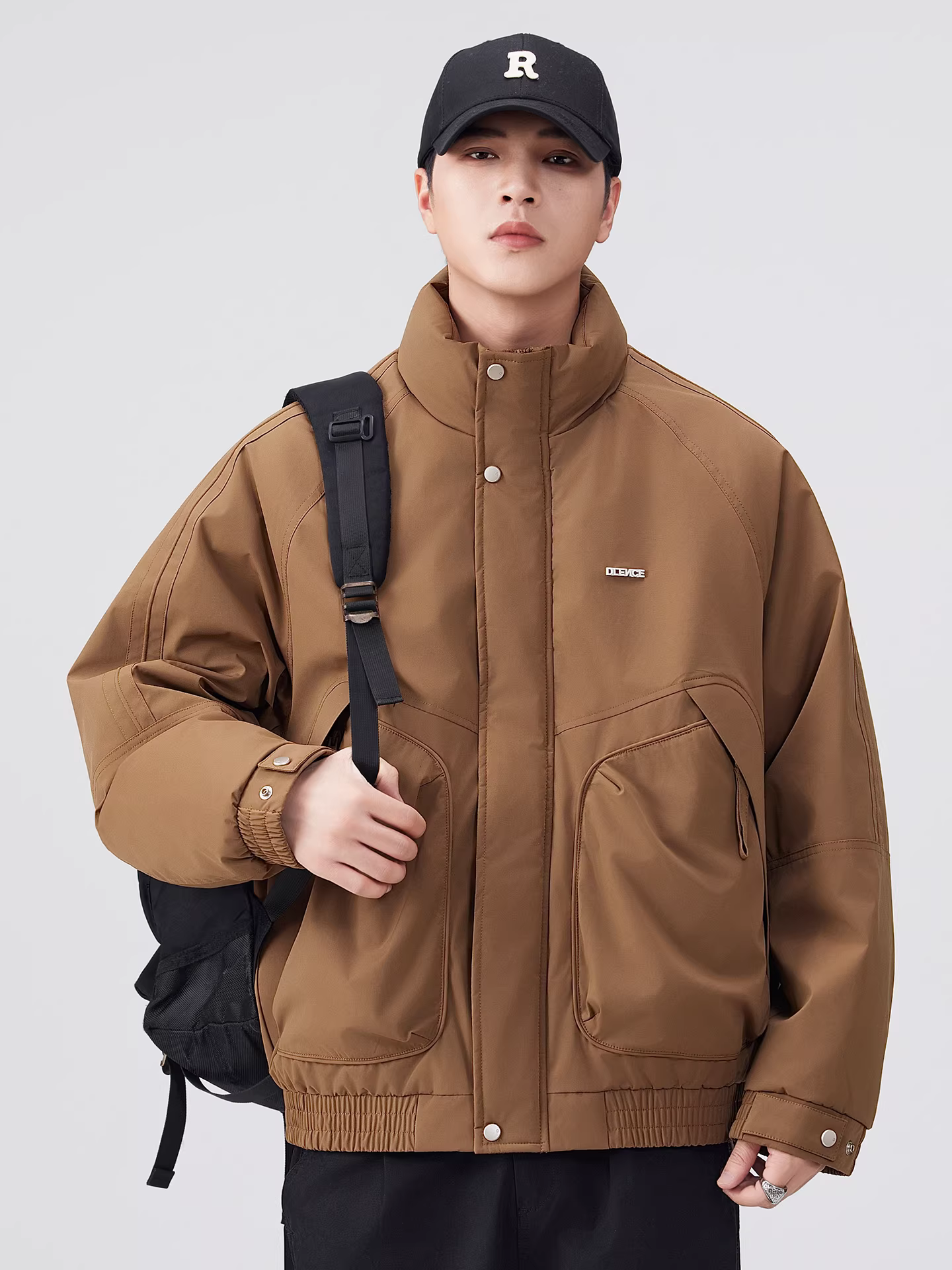 Áo khoác cổ đứng bằng lông vũ trắng nguyên chất 90% dành cho nam, áo khoác cotton kiểu dáng rộng phong cách Mỹ mùa đông, áo khoác dày dặn ấm áp.