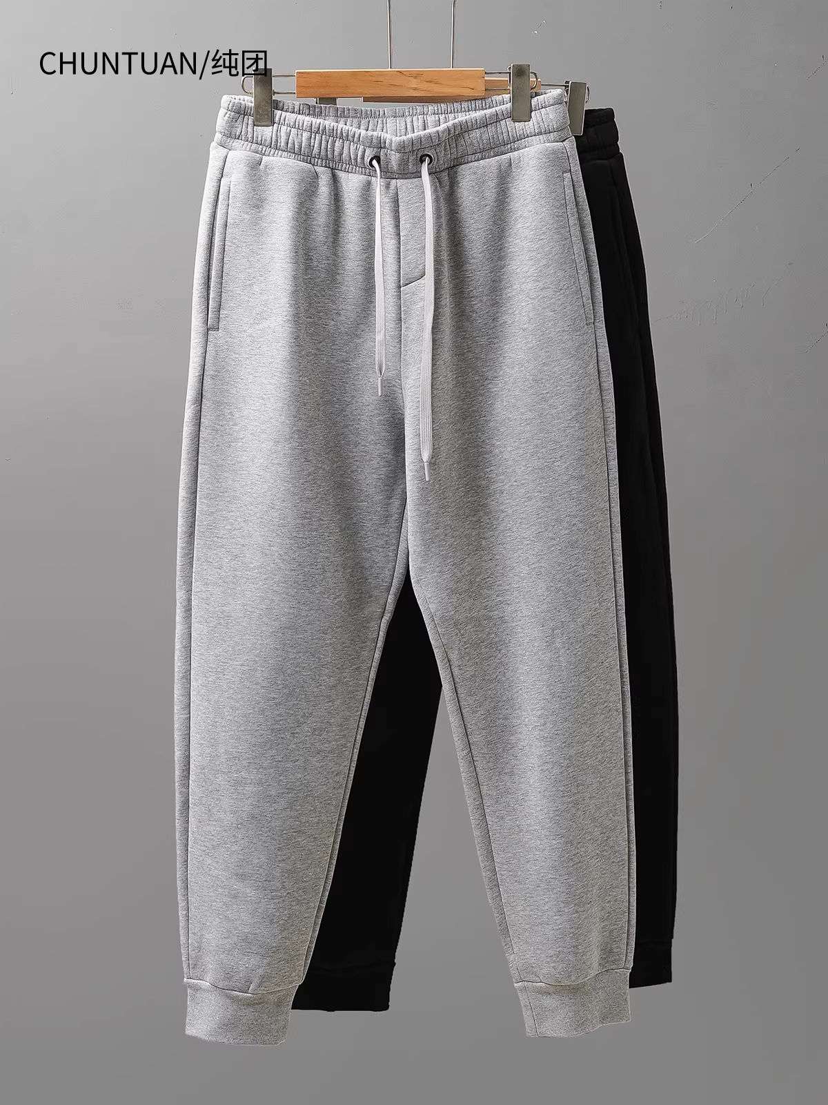 Quần jogger thể thao nam kiểu Mỹ, mùa thu đông, lót lông cừu, dày dặn, ấm áp, quần thể thao rộng rãi kiểu Mỹ, quần thể thao màu xám.