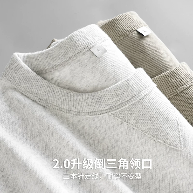 Áo thun nam tay ngắn chất dày 260G kiểu Mỹ cổ điển, dáng rộng, cổ tròn, tay lửng, kiểu tam giác ngược, mùa hè