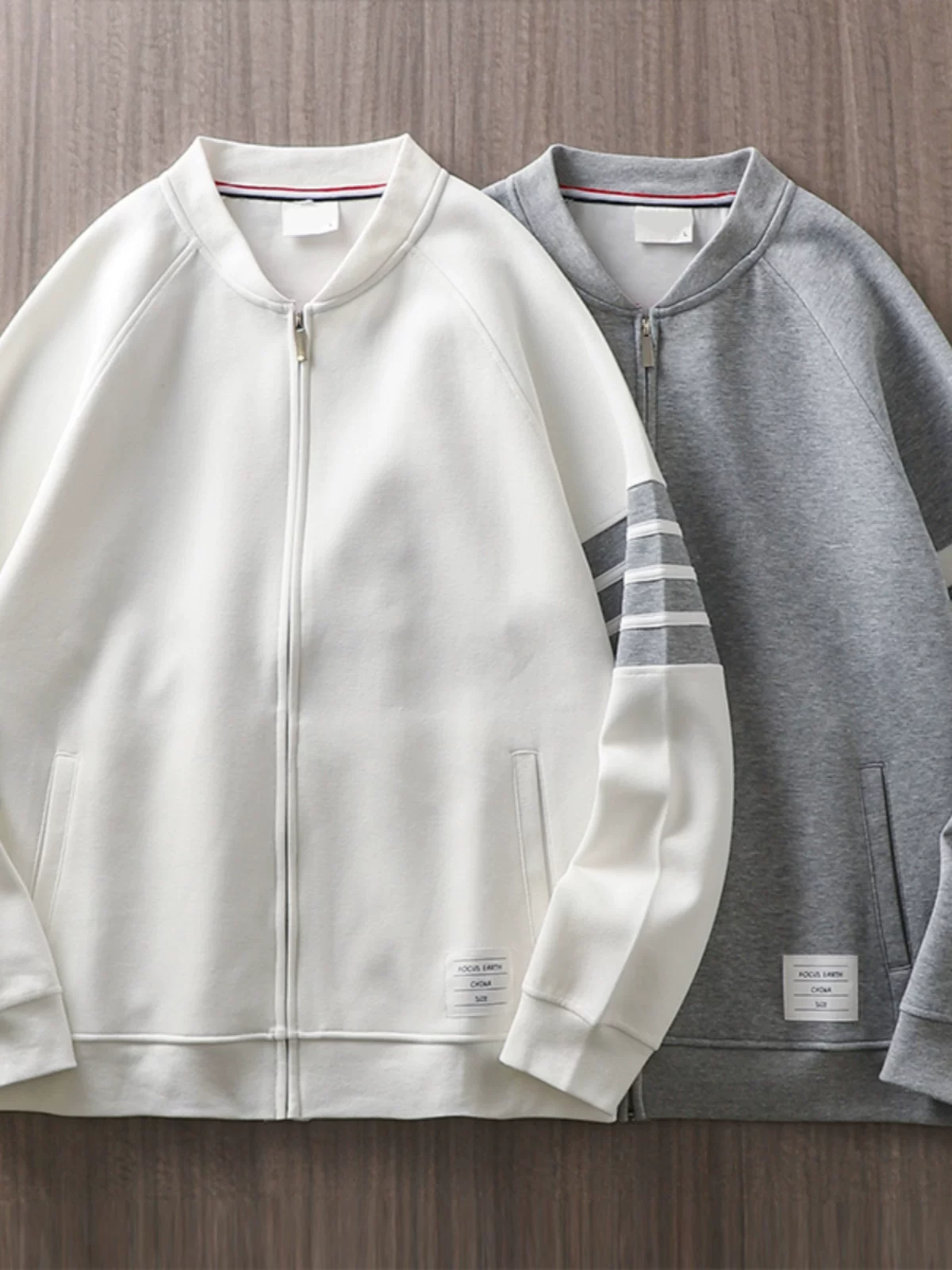 Áo khoác cardigan cổ bóng chày hạng nặng dành cho nam, phong cách đường phố cao cấp của Mỹ mùa thu, áo đồng phục bóng chày cổ đứng có áo nỉ bốn sọc