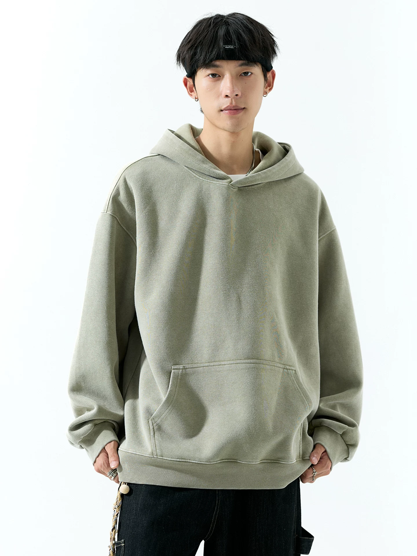 Áo hoodie nam chất liệu dày dặn 400G, mùa xuân thu, phong cách đường phố Mỹ, đã qua xử lý làm mềm và tạo hiệu ứng cũ, kiểu dáng rộng rãi, áo khoác hoodie màu trơn.