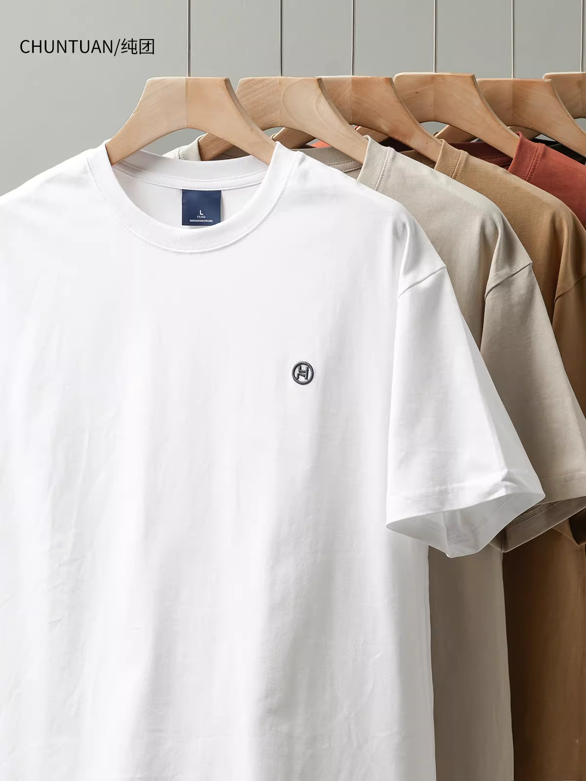 Áo thun cotton nguyên chất hạng nặng 280G dành cho nam, tay ngắn, dáng rộng mùa hè, thêu kiểu Mỹ, áo thun cổ tròn đa năng phong cách trẻ trung