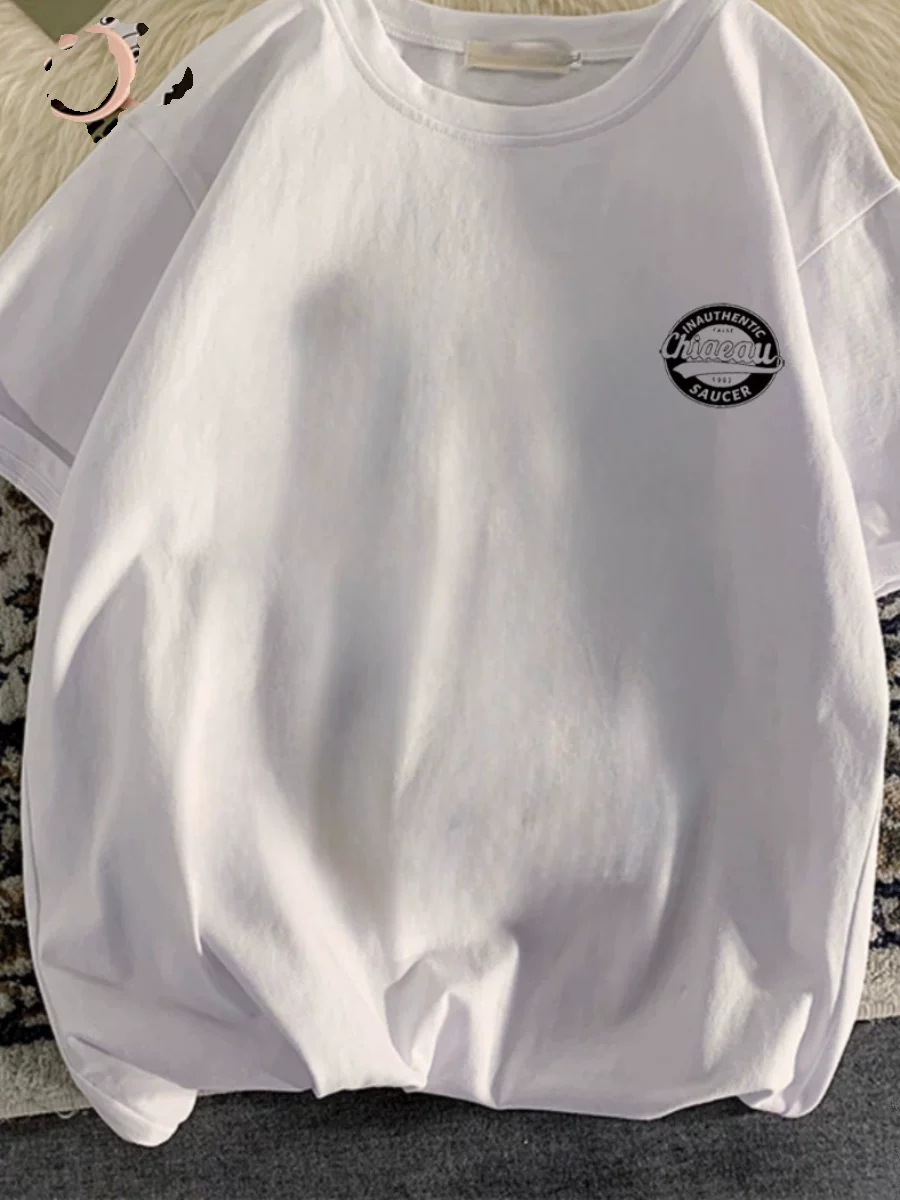 Hàng tồn kho xuất khẩu thanh lý ~ Áo thun cotton nguyên chất kiểu dáng mới đơn giản thời trang, phong cách thường ngày, rộng rãi, unisex, tay ngắn