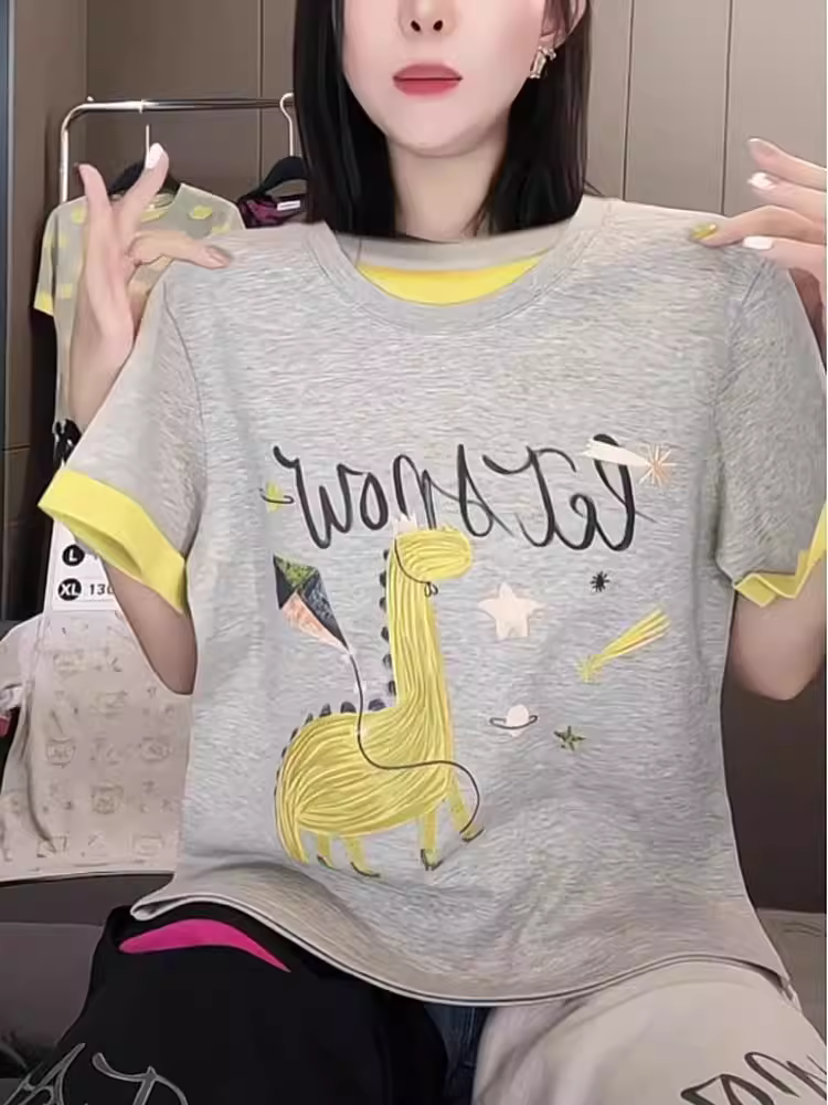 Áo thun nữ tay ngắn dáng regular, ôm body, kiểu dáng thời trang mùa hè mới, hàng xuất khẩu, thanh lý kho.