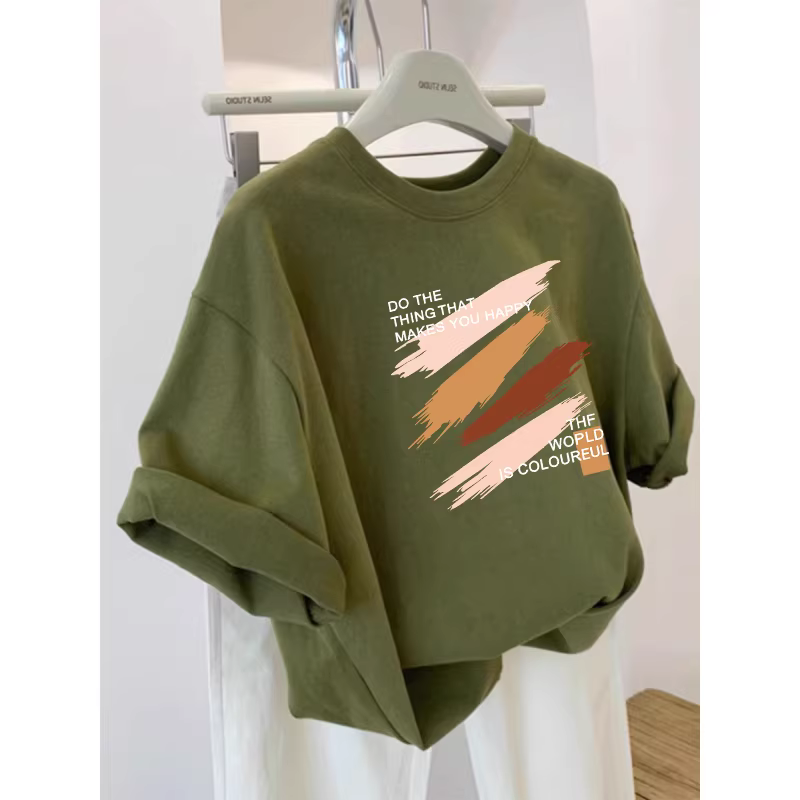 Outlet~ Áo thun ngắn tay in họa tiết cotton nguyên chất đa năng mùa hè mới của thương hiệu xuất khẩu