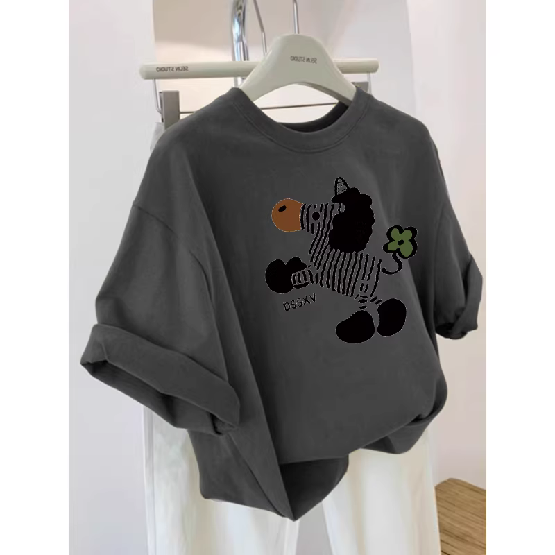 Outlet~ Hàng xuất khẩu thanh lý, hàng giá rẻ cho nam và nữ, áo thun ngắn tay in hình cotton nguyên chất mới, dáng rộng dành cho các cặp đôi.