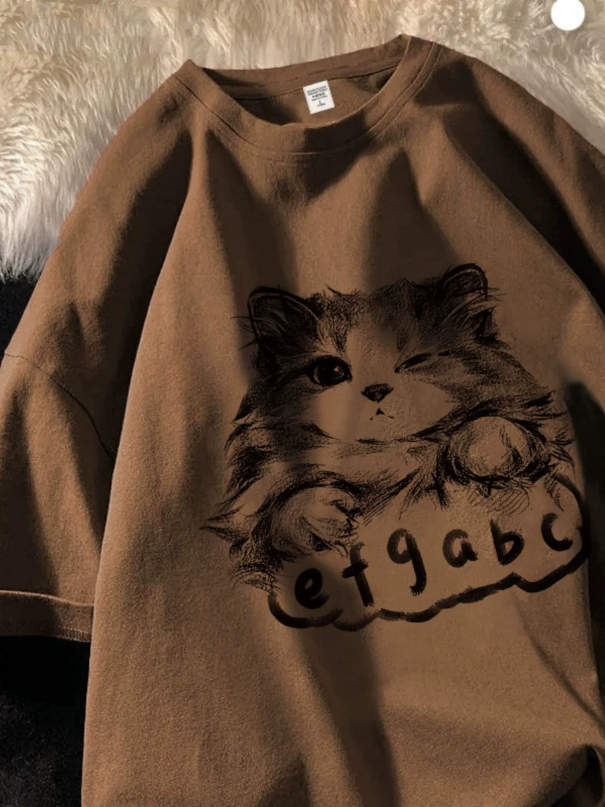 Hàng xuất dư thanh lý~ Áo thun nam nữ cặp đôi phong cách mới đơn giản in hình mèo tay ngắn chất liệu cotton nguyên chất