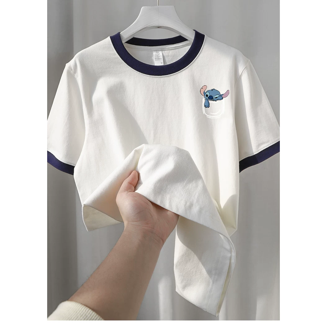 Outlet~ Áo thun ngắn tay in họa tiết cotton nguyên chất mới, màu sắc đơn giản, phối màu mùa hè, thanh lý cửa hàng xuất khẩu