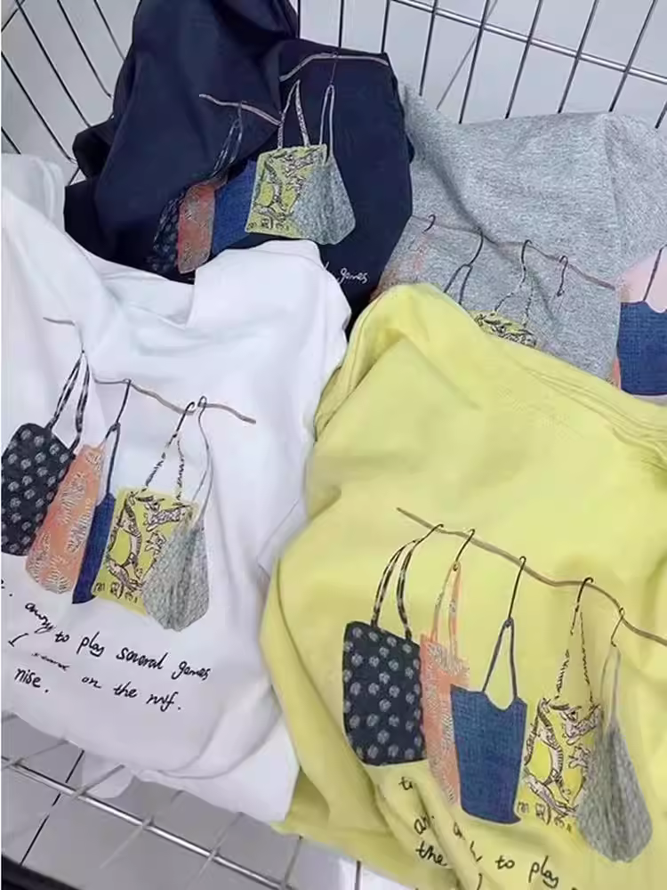 Áo thun cotton in họa tiết tay ngắn mùa hè 2025, hàng xuất khẩu, thanh lý, kiểu dáng thời trang