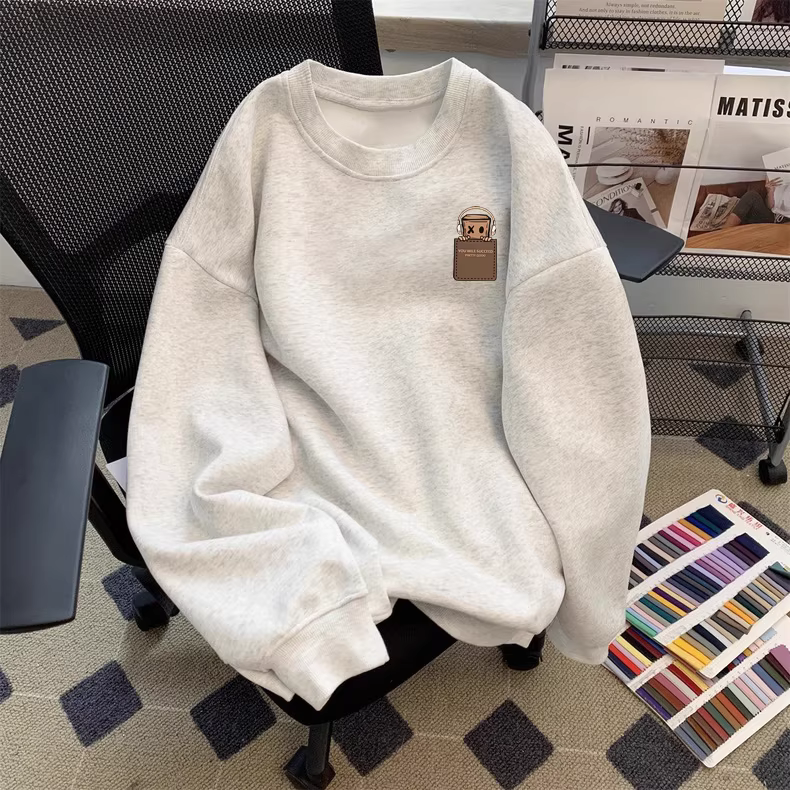 Outlet~ Hàng xuất khẩu thanh lý, áo thun cổ tròn dáng rộng mỏng nhẹ phong cách mới đơn giản mùa thu