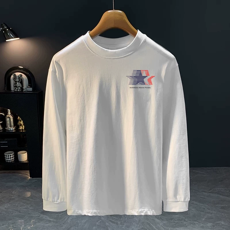 Outlet~ Thương hiệu xuất khẩu thanh lý hàng tồn kho mùa thu cổ điển cotton nguyên chất mới áo thun dài tay dáng rộng unisex