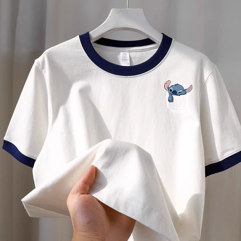 Outlet~ Áo thun ngắn tay in họa tiết cotton nguyên chất mới, màu sắc đơn giản, phối màu mùa hè, thanh lý cửa hàng xuất khẩu