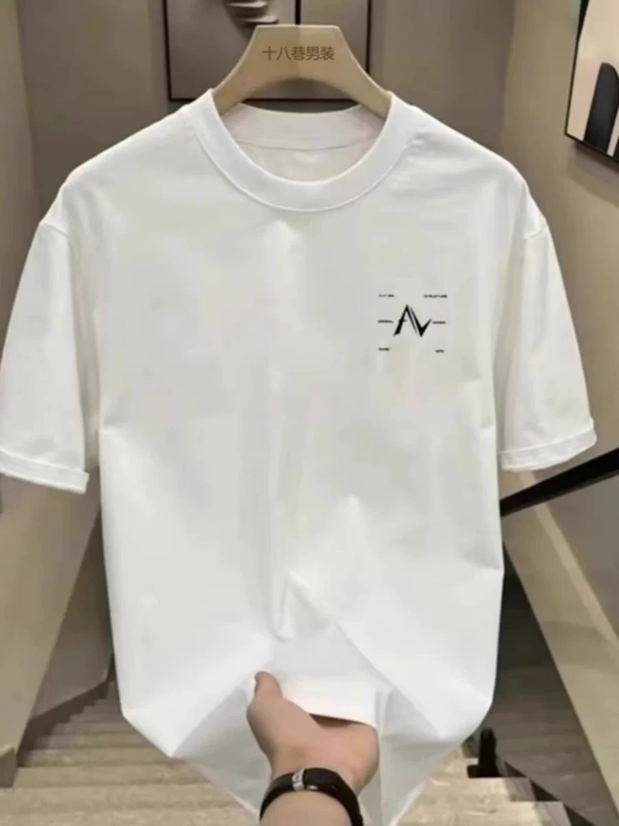 Đồ xuất khẩu dư thừa ~ Áo thun ngắn tay xuất khẩu, đã cắt mác, đã thu hồi, đồ đôi, kiểu mới hè 2024, phong cách Mỹ, chất liệu cotton nguyên chất, thời thượng
