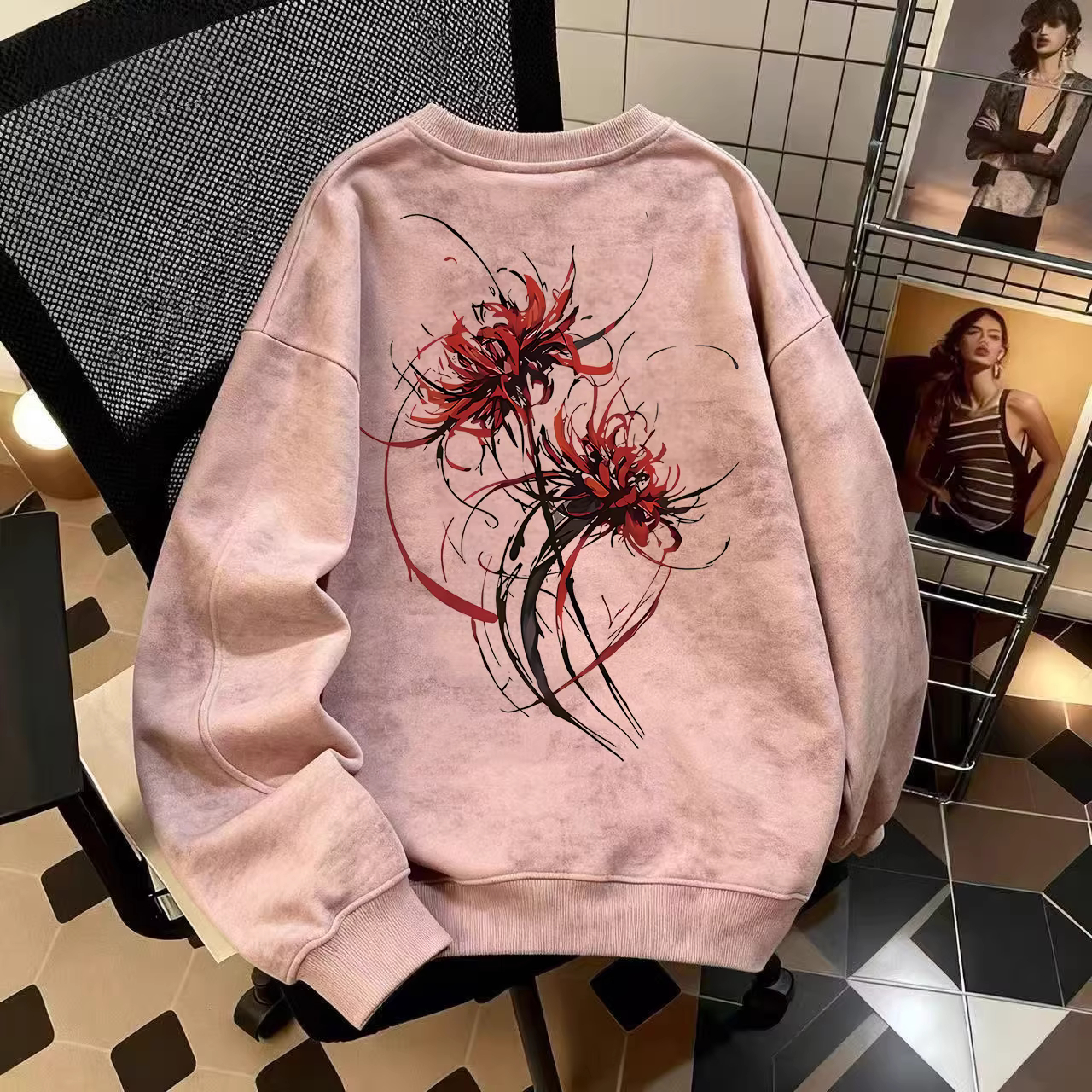 Áo len cổ tròn tay dài phong cách Mỹ, chất liệu nỉ lót lông ấm áp, họa tiết tie-dye, kiểu dáng thời trang, xuất khẩu chính hãng, giá ưu đãi mùa thu đông.