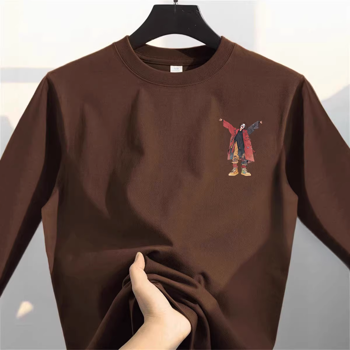 Outlet~ Quầy xuất khẩu hàng hiệu áo thun cotton dày dặn mới, đa năng, mùa thu, dài tay dành cho nam và nữ