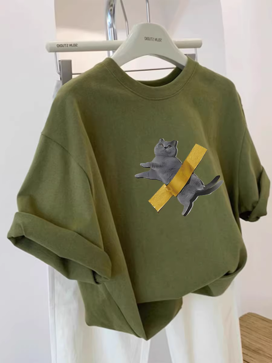 Xả kho hàng xuất khẩu dư thừa ~ Áo thun tay ngắn in họa tiết đa năng, kiểu dáng rộng rãi, unisex, thương hiệu độc đáo, hợp xu hướng mới