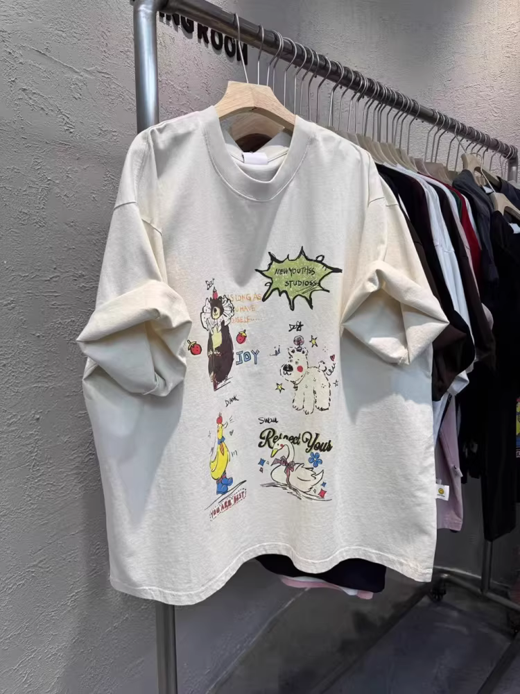 Outlet~ Thương hiệu xuất khẩu thanh lý bán hàng mùa hè áo thun cotton nguyên chất mới in hình tay ngắn unisex