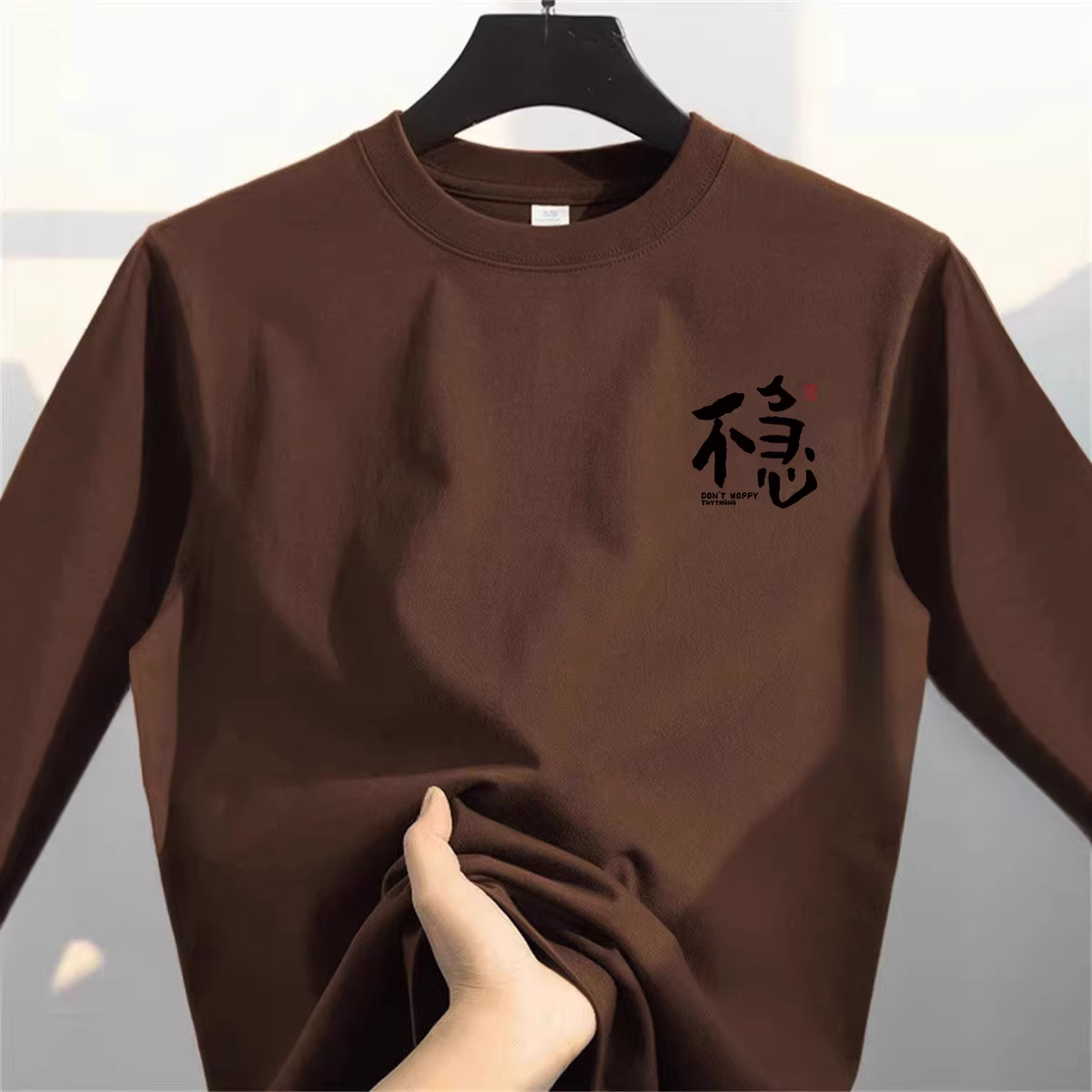 Outlet~ Quầy xuất khẩu hàng hiệu mặc cả mùa thu Áo thun dài tay unisex cotton nguyên chất phong cách retro Mỹ, lớp lót bên trong