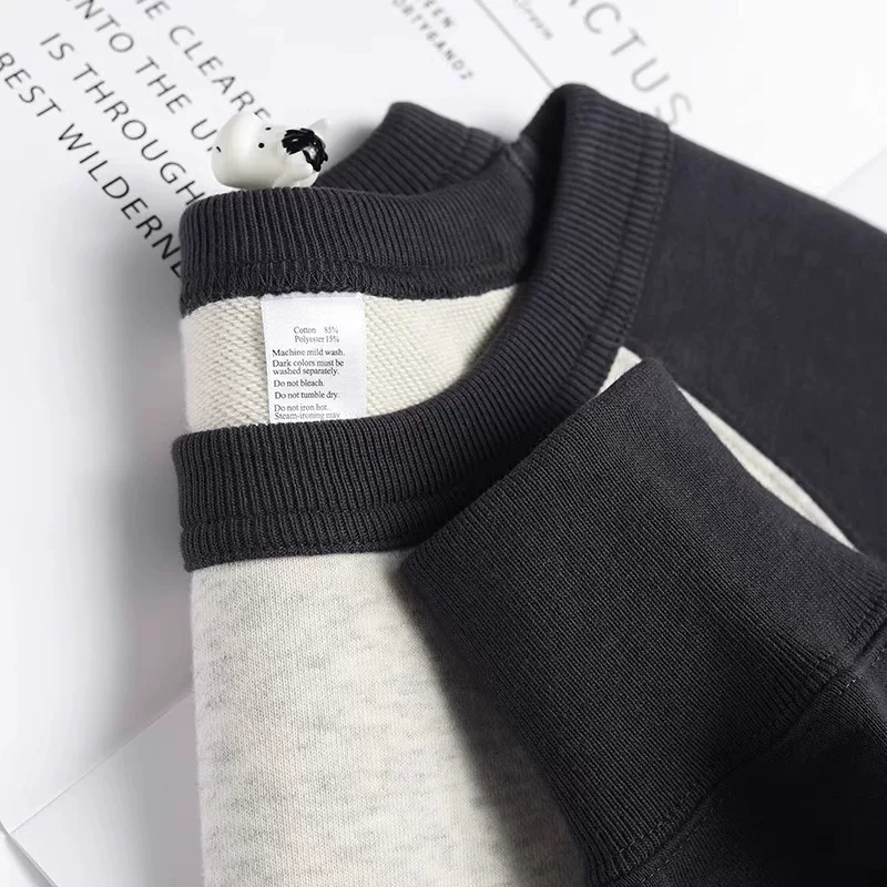 Outlet~ Quầy xuất khẩu hàng hiệu giảm giá áo sweatshirt cổ tròn dáng rộng phối màu mùa thu đông mới