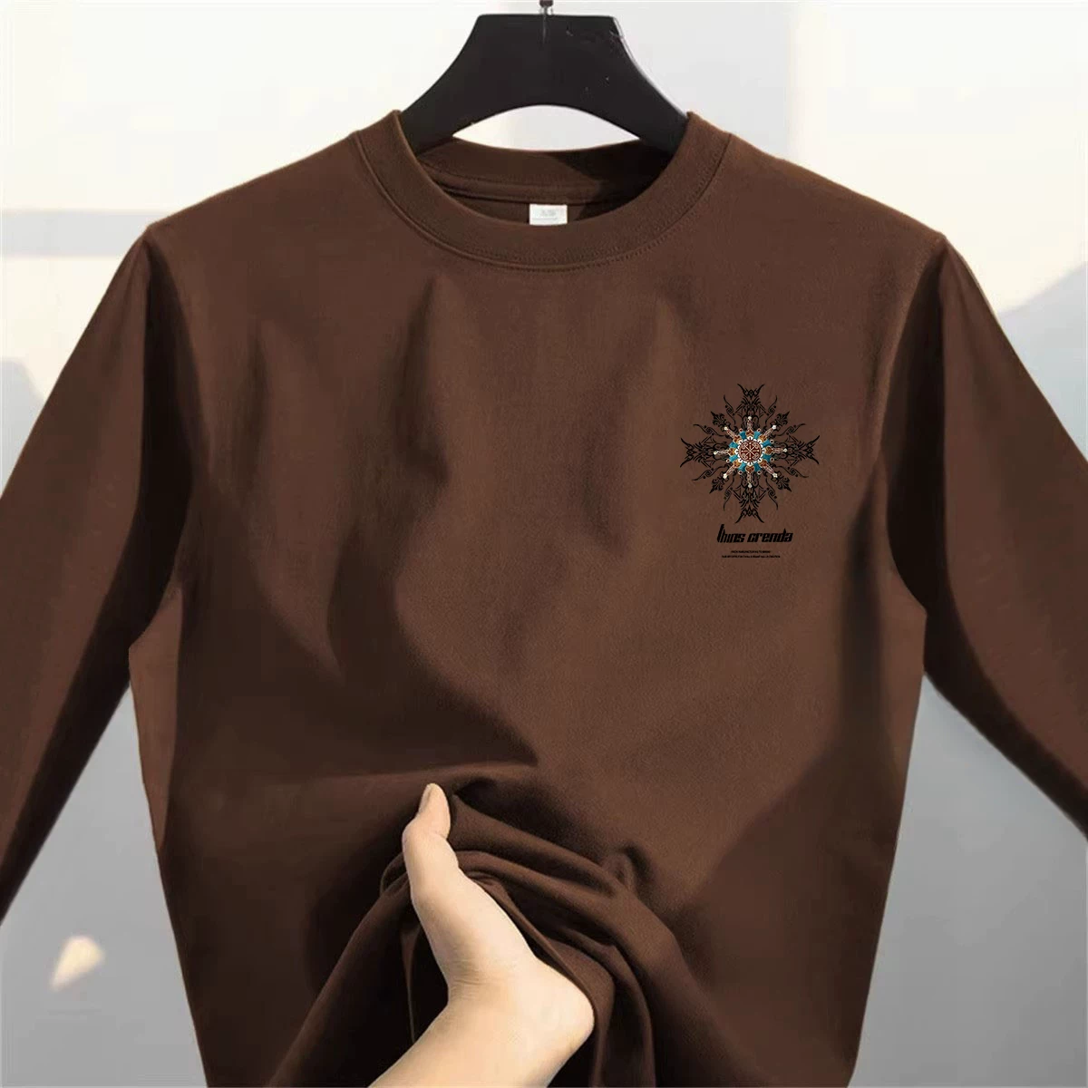 Outlet~ Quầy xuất khẩu hàng hiệu mặc cả mùa thu Áo thun dài tay phong cách cổ điển Mỹ giản dị chất liệu cotton nguyên chất unisex lớp lót