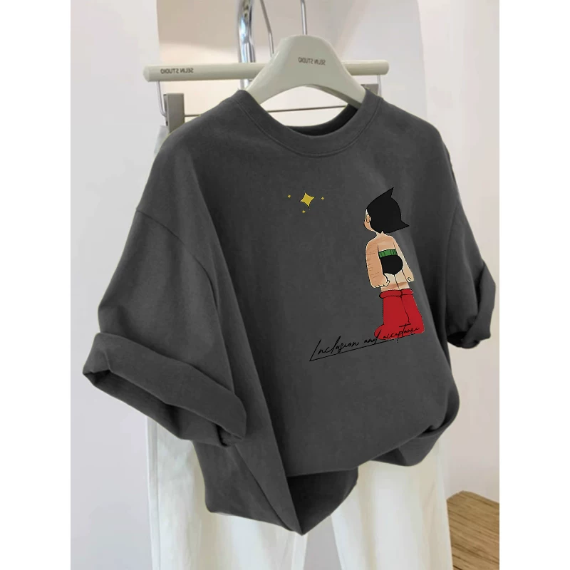 Outlet~ Áo thun ngắn tay in hình cotton nguyên chất mới xuất khẩu, áo đa năng dành cho nam và nữ