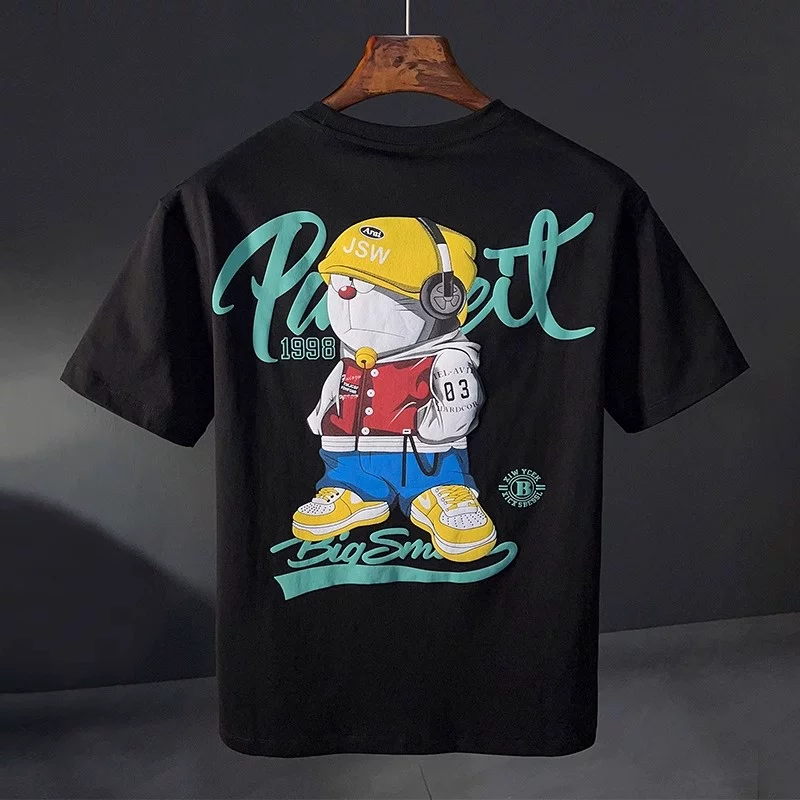 Outlet~ Hàng xuất khẩu thanh lý, giá hời phong cách Hồng Kông, áo thun cotton nguyên chất in họa tiết mùa hè tay ngắn mới 100%
