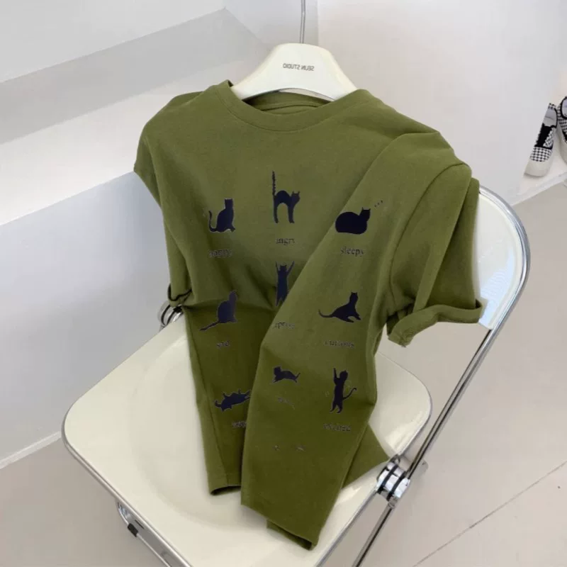 Xả kho hàng hiệu ~ Hàng tồn kho xuất khẩu, hàng xuất khẩu cắt mác, áo thun ngắn tay in hình cotton nguyên chất mới dành cho nam nữ, áo lót mặc thường ngày.