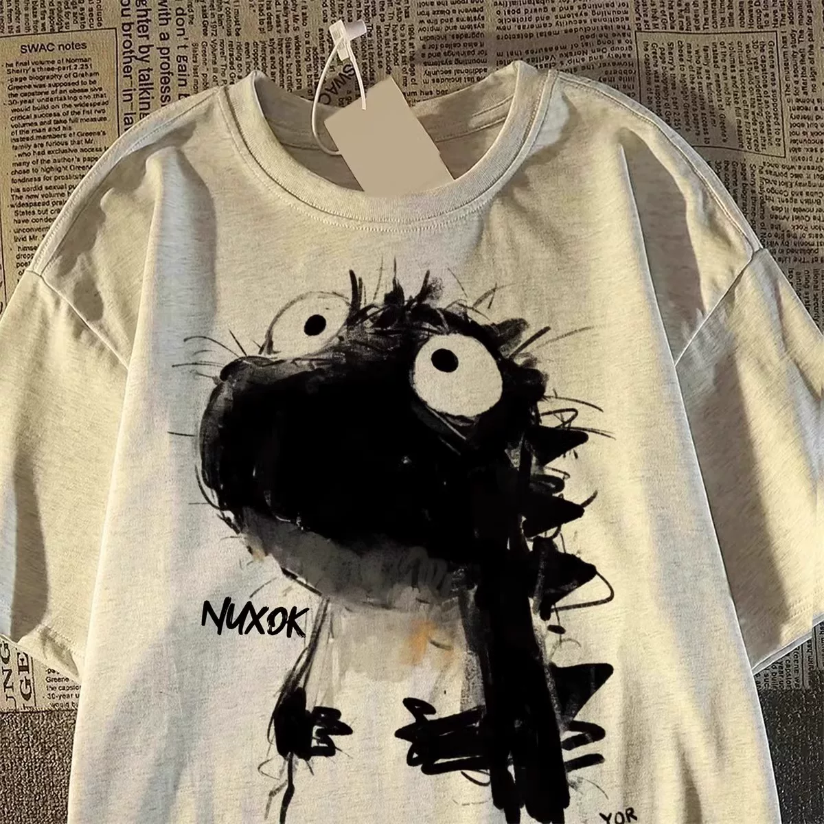 Áo thun tay ngắn unisex cotton dày kiểu dáng mới, form rộng, cá tính, xuất khẩu thanh lý kho