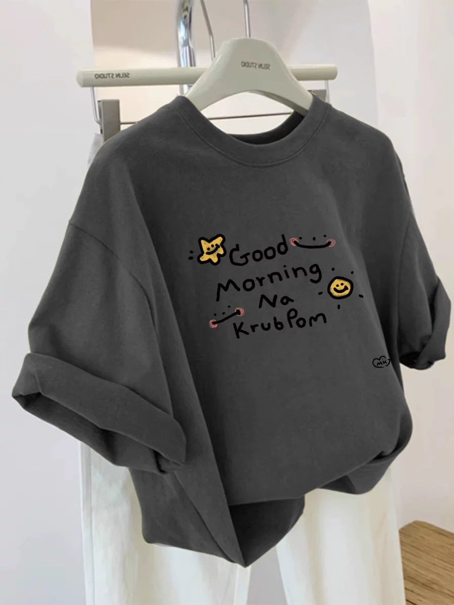 Xả kho hàng xuất khẩu dư thừa ~ Áo thun unisex tay ngắn chất liệu cotton nguyên chất, kiểu dáng rộng rãi, phong cách thời trang mùa hè mới