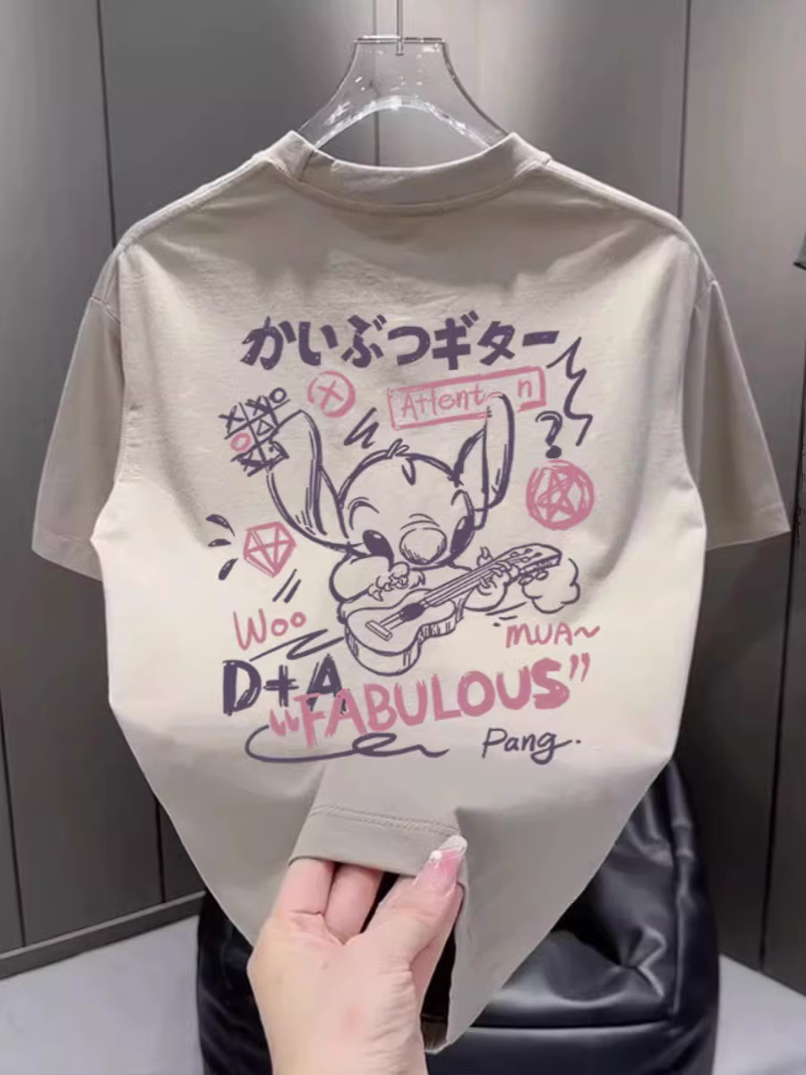 Outlet~ Áo thun nữ tay ngắn in hình cotton nguyên chất mới thời trang xuất khẩu