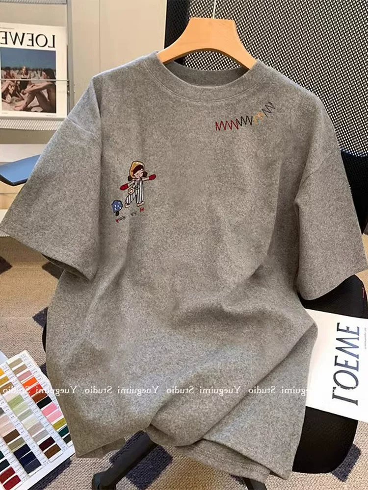 Outlet~ Áo thun ngắn tay chải mềm, dài ngang vai, hàng xuất khẩu chính hãng, thiết kế thời trang và chất liệu dày dặn dành cho nữ