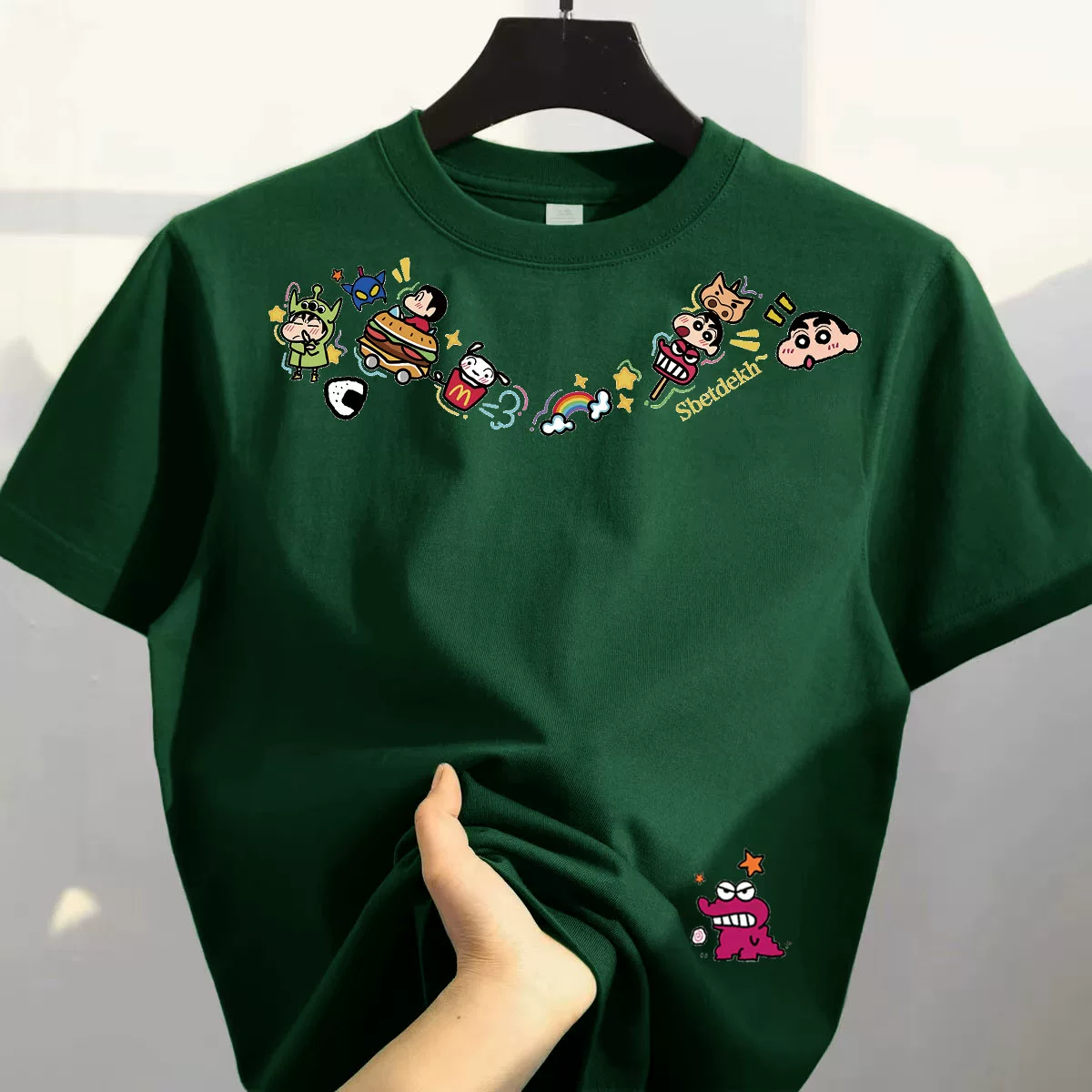 Giảm giá đặc biệt~ Hàng xuất khẩu dư thừa, hàng giảm giá, áo thun cotton ngắn tay in hình hoạt hình mới dành cho cặp đôi nam nữ.