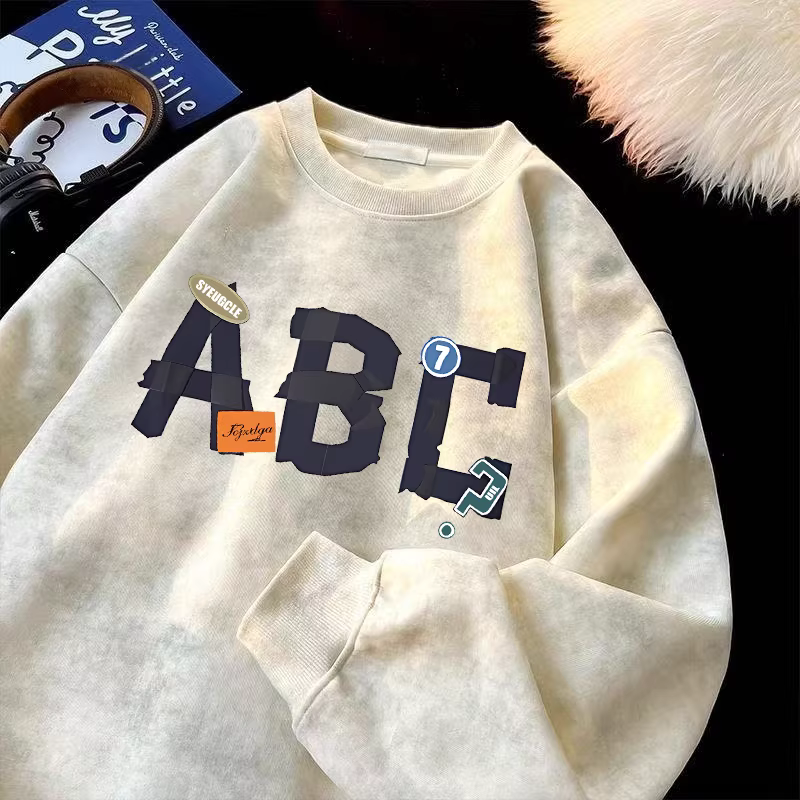 Áo nỉ cổ tròn dáng rộng phong cách Mỹ, chất liệu lông cừu giữ ấm, họa tiết tie-dye, hàng xuất khẩu, giá rẻ, mùa thu đông.