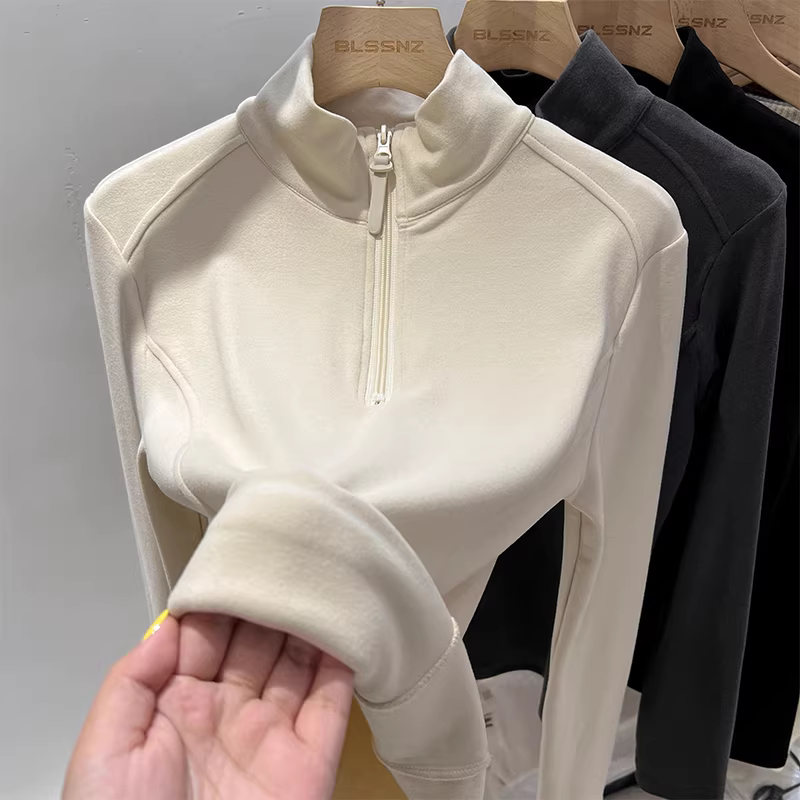 Áo thun giữ nhiệt cổ đứng mùa thu đông nữ, hàng xuất khẩu, giá rẻ, có khóa kéo