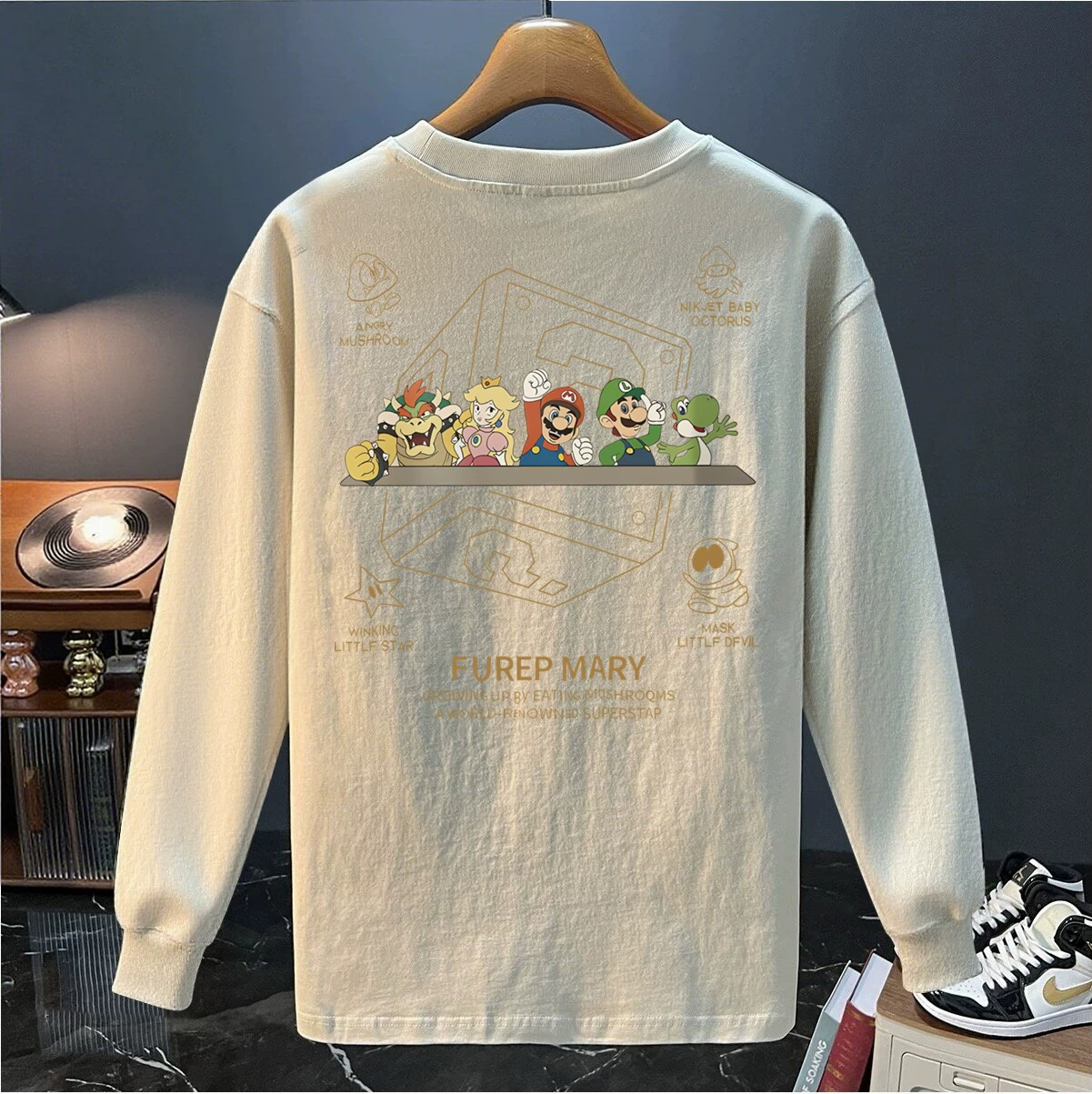 Outlet~ Thương hiệu xuất khẩu thanh lý hàng tồn kho mùa thu cotton nguyên chất phong cách mới unisex đa năng áo thun dài tay dáng rộng