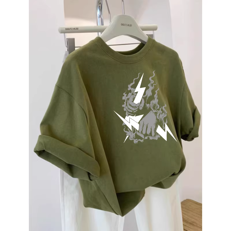 Outlet~ Áo thun ngắn tay in hình cotton nguyên chất mới xuất khẩu, áo đa năng dành cho nam và nữ