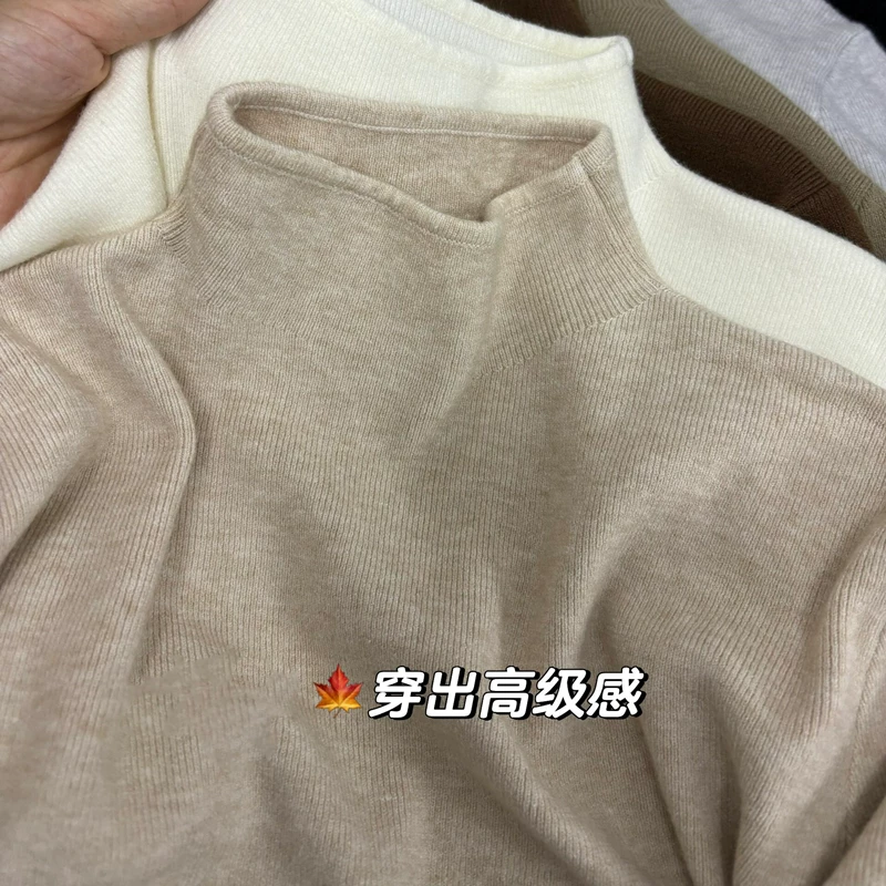 Áo len dệt kim cổ nửa cao, chất liệu cao cấp, xuất khẩu, giá rẻ, dành cho nữ, mùa thu đông, màu trơn, mặc trong