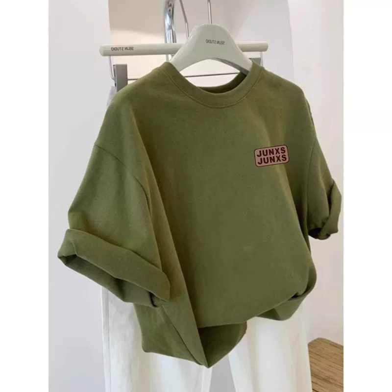 Xả kho hàng hiệu~ Hàng tồn kho xuất khẩu, hàng xuất khẩu cắt mác, áo thun cotton nguyên chất mùa xuân/hè mới, unisex, cặp đôi, đa năng, dáng rộng, tay ngắn