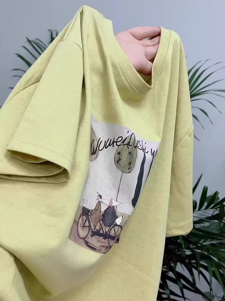 Áo thun cotton in họa tiết tay ngắn mùa hè 2025, hàng xuất khẩu, thanh lý, kiểu dáng thời trang