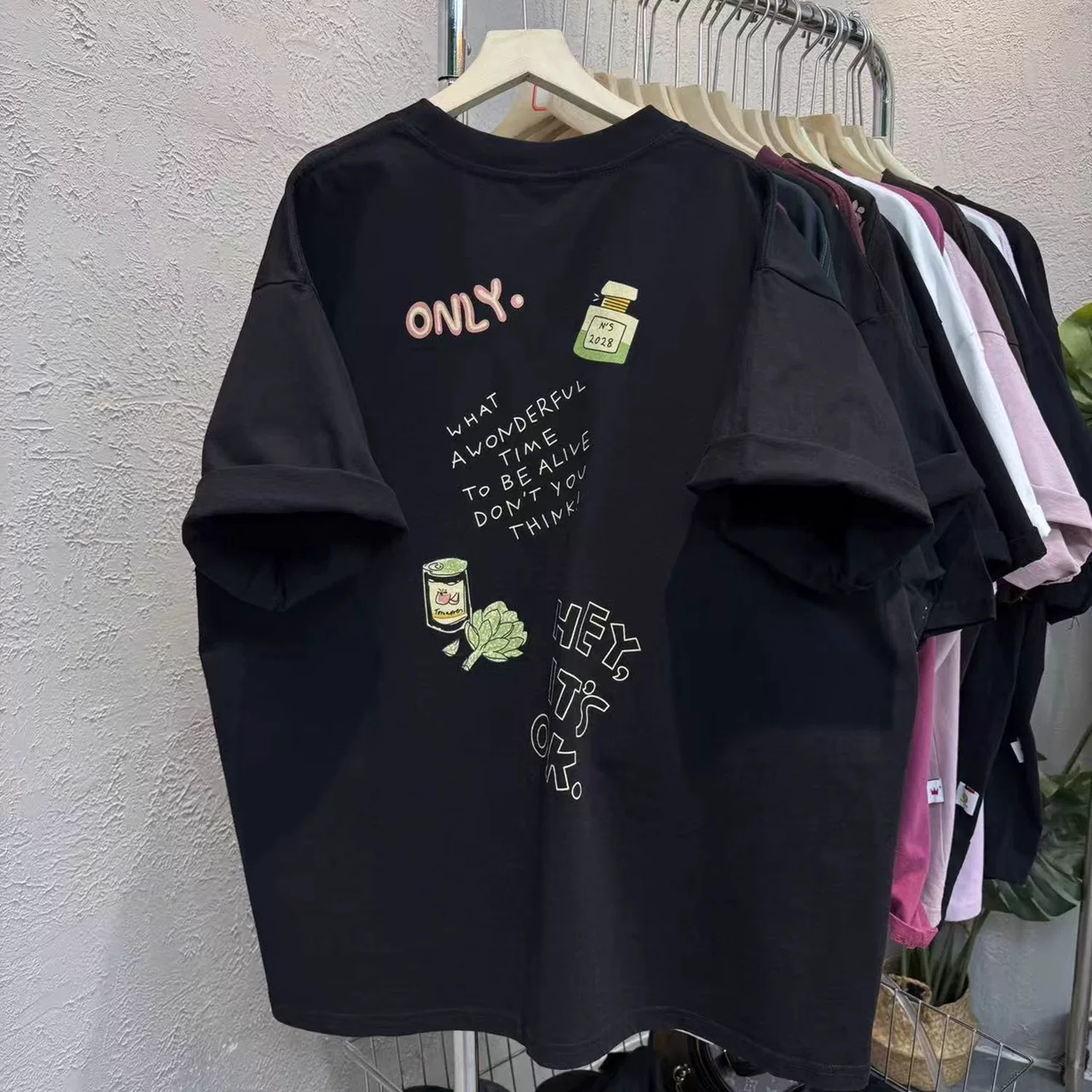 Outlet~ Thương hiệu xuất khẩu thanh lý hàng tồn kho mùa hè mới đa năng áo thun ngắn tay in hình unisex bằng cotton nguyên chất