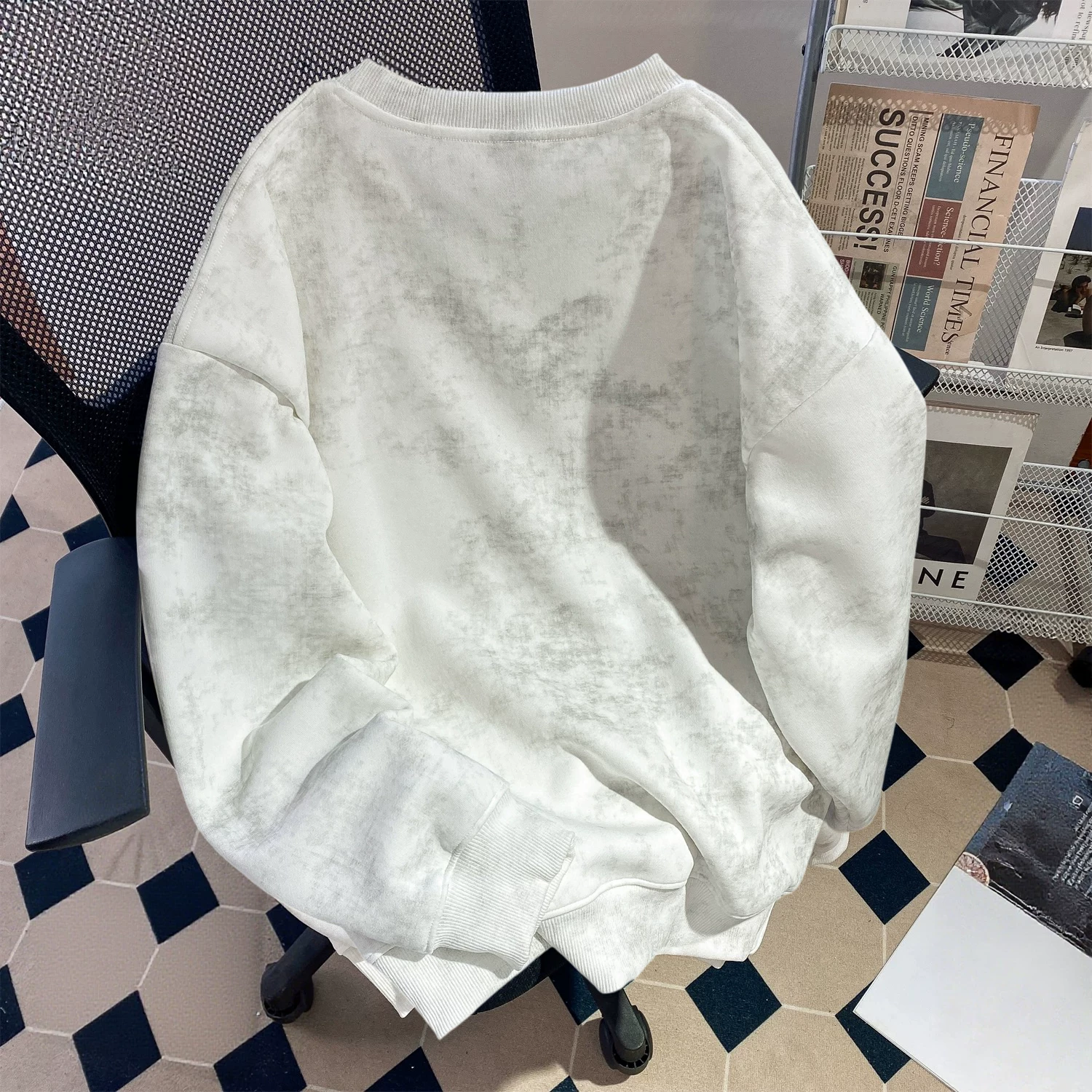 Outlet~ Hàng xuất khẩu giảm giá, áo nỉ unisex cổ tròn dáng rộng nhuộm chàm mới mùa thu hợp thời trang