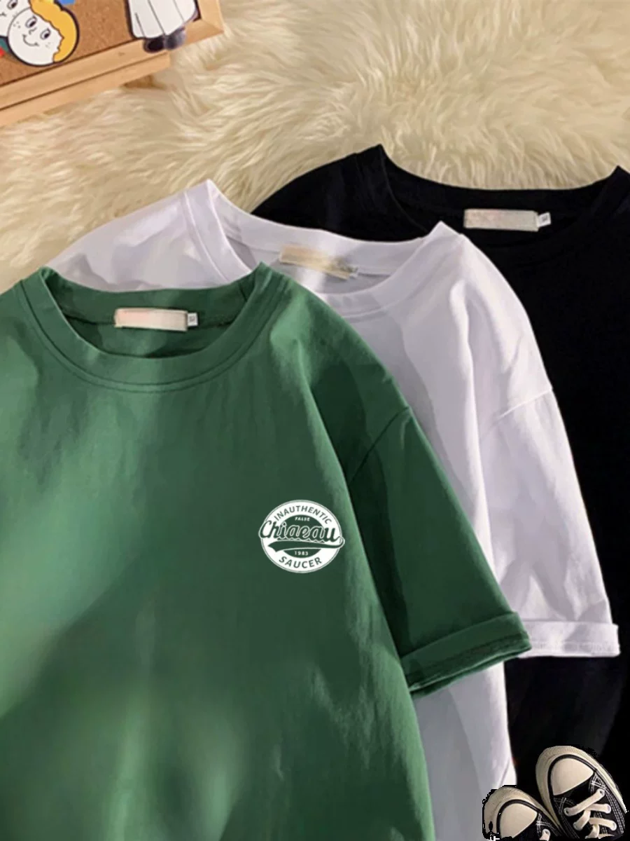 Hàng tồn kho xuất khẩu thanh lý ~ Áo thun cotton nguyên chất kiểu dáng mới đơn giản thời trang, phong cách thường ngày, rộng rãi, unisex, tay ngắn