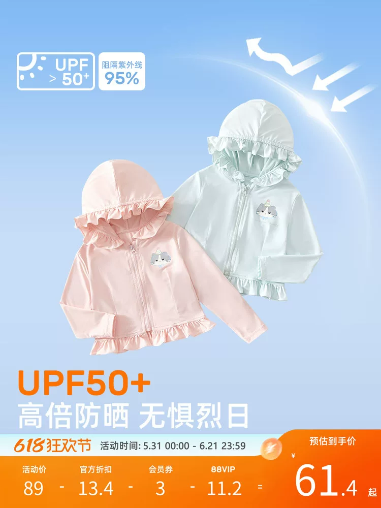 Quần áo chống nắng cho bé gái mùa hè UPF50+ áo khoác nhẹ thoáng khí cho trẻ em Quần áo mùa hè cho bé gái chống tia UV