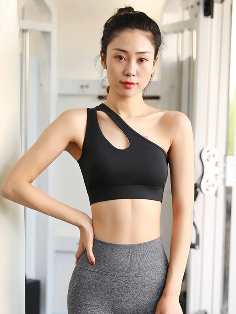 Áo ngực thể thao trễ vai dành cho nữ, áo ngực yoga một vai chống sốc mùa hè, áo ba lỗ tập thể dục có dây đeo lưng đẹp.