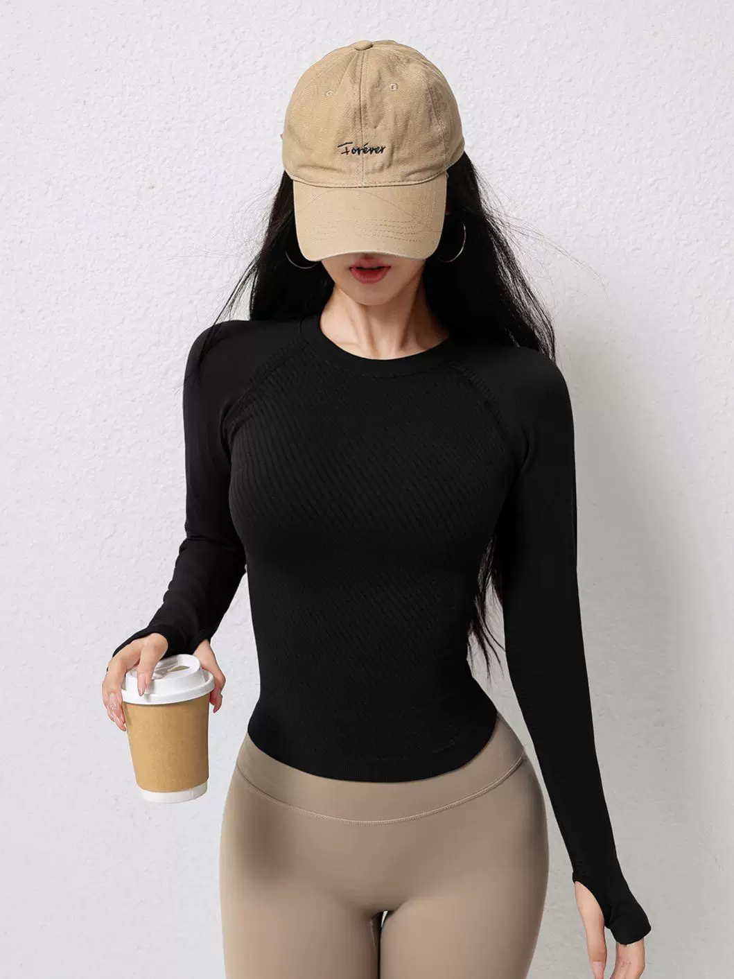 Jiumai Yipin Mùa Thu Liền Mạch Dệt Kim Dài Tay Tập Yoga Mặc Co Giãn Nữ Slim Fit Thể Dục Mặc Cổ Tròn Thể Thao Hàng Đầu