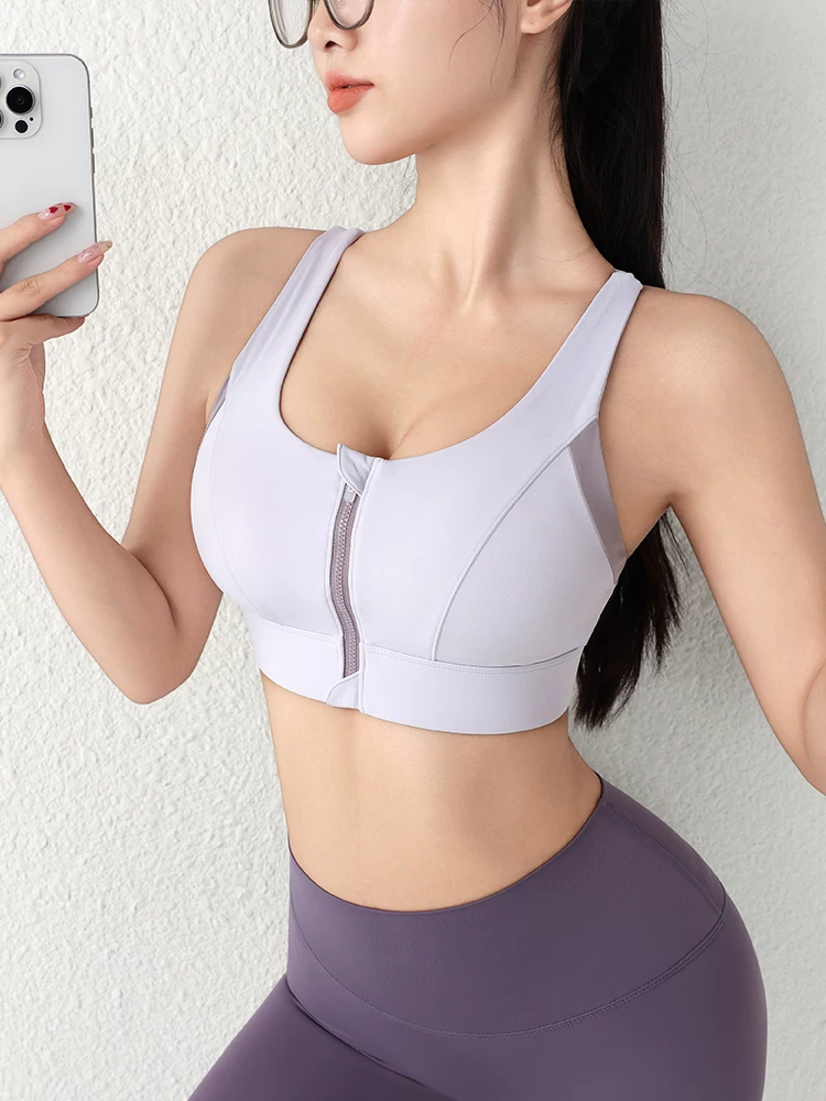 Áo ngực thể thao Pilates dành cho nữ, áo liền thân chống sốc có khóa kéo phía trước, áo ngực thể thao, áo tập yoga chống chảy xệ, mùa hè